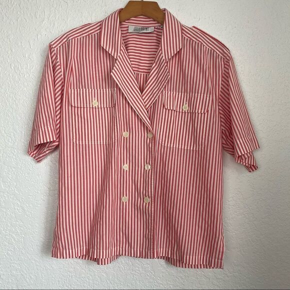 Vintage Button Down Striped Orange/Creme Top Sz 6 - Picture 8 of 11